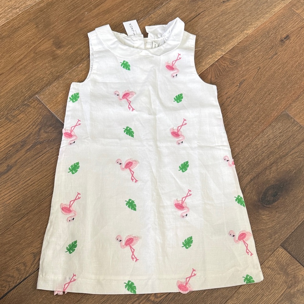 Janie and Jack Ivory Dress with Pink and Green Embroidery